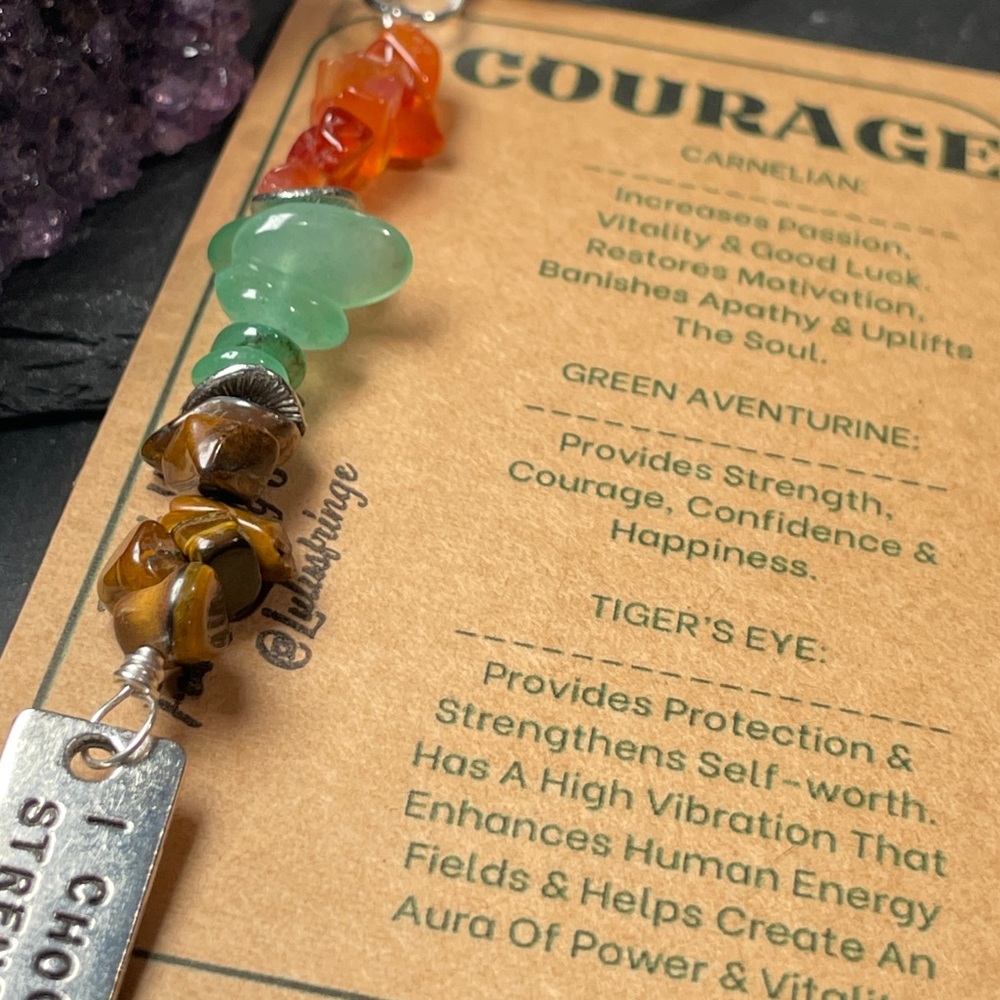 Courage Crystal Gemstone Keychain with Inspirational Silver Toned Charm - Picture 7 of 7